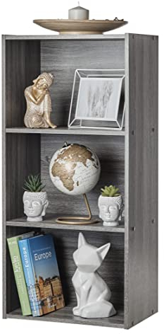 Iris Ohyama Modernes Bücherregal, 3 Etagen, 40cm breit, Grau, Vielseitig, Modular, Offenes Regal, Für Wohnzimmer, Büro, Schlafzimmer, Platzsparend, Bücher, CD, Dekor, Einfacher Aufbau, CX-3