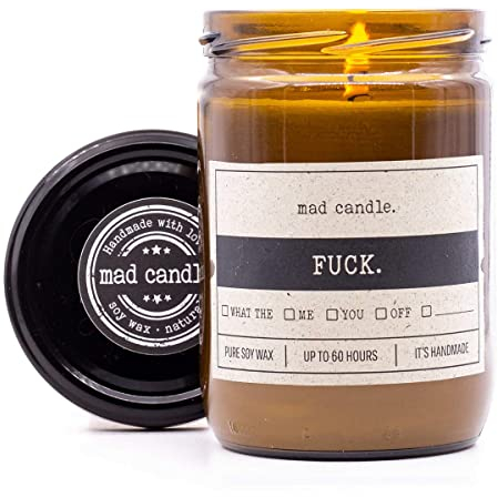 Mad Candle Duftkerze mit Spruch | F*CK | Kerze mit lustigem Spruch | Geburtstagskerze | Geschenke für Männer | Sojawachskerze
