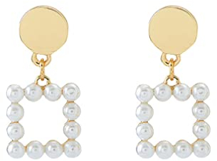 YAZILIND Barock-Stil Tropfen-Ohrringe Imitationsperle Quadratischer Anhänger Ohrhänger Damen-Ohrschmuck