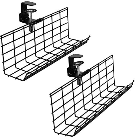VIVO Iron Dual Clamp-on Desk 43 cm Cable Management Wire Racks, Power Strip Holders, Cord Organizers, Wire Management Trays for Office and Home, 2 Pack, Black, DESK-AC06-2P