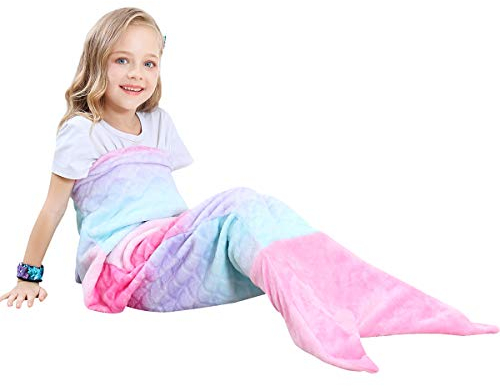 VHOME Kinder Meerjungfrau Decke Geschenke - Warmes Wohnzimmer Sofa Decke Kinder Kuscheldecke Für Weihnachts Geburtstagsgeschenk (K1-Rosa, Kinder 120cm x 48cm)