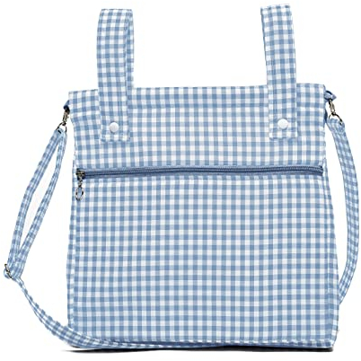 Bolsa panera de algodón vichy - Bolso carro - Talega carrito de bebé - Nenel (Azul empolvado)