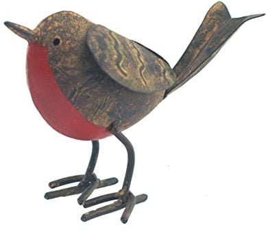 MAISONICA Metal Standing Robin Redbreast Distressed Lifelike Beautiful Garden Ornament Gift