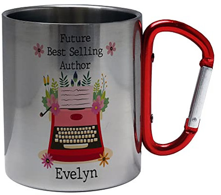 Personalised Floral Future Author Stainless Steel Mug w/ Carabiner Handle