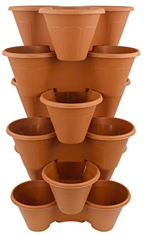 AGP ADVANCED GLOBAL PRODUCTIONS Outdoor Strawberry Planters Stackable Garden Vertical Plant Pot Flower Herbs Box (6 x Terracotta)
