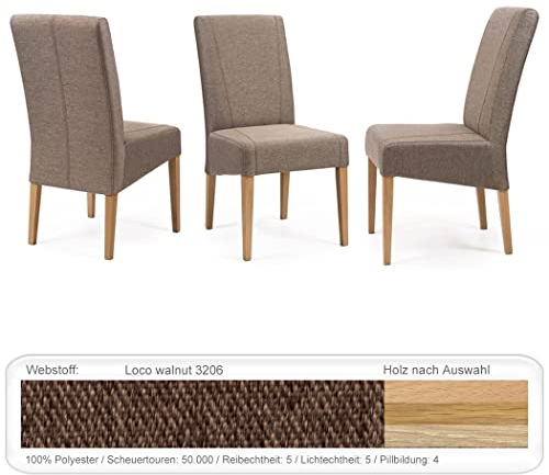 expendio 4X hochwertiger Polsterstuhl Lenz Varianten Esszimmerstuhl Massivholzstuhl Küchenstuhl Stuhl, Holzart:Eiche Bianco, Bezugstoff:Loco Walnut