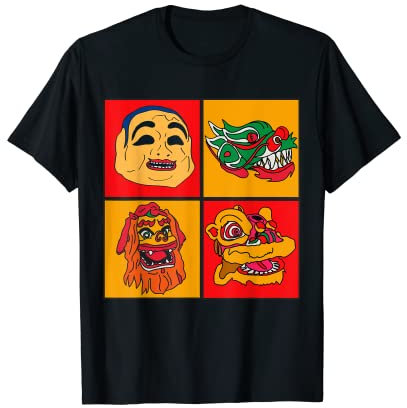 Petit dragon, tête de lion, masques colorés pour chinois N T-Shirt
