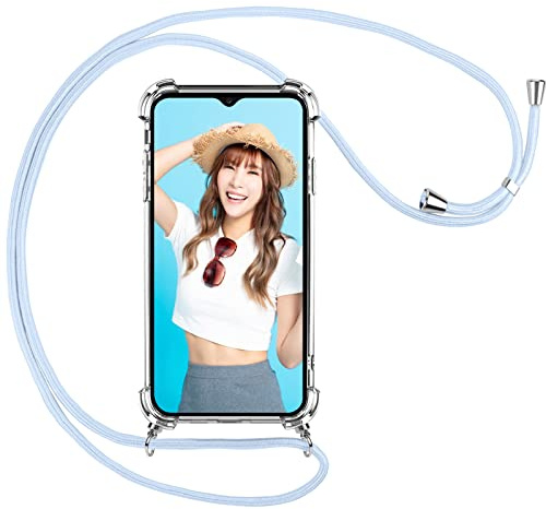 Vauki Coque pour Samsung Galaxy A13 4G avec Cordon de Collier,Silicone Transparent TPU+PC Bumper Protection Étui Lanyard avec Sangle Réglable Chaîne Case,Lilas
