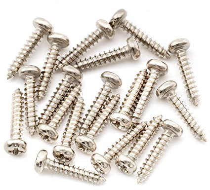Musiclily Ultra 2.1x10mm Stainless Steel Pan Head Mounting Screws for Acoustic Electric Guitar Bass Tuners Machine Heads, Nickel (Set of 20)