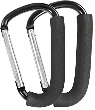 DF DUALFERV Kinderwagen-Haken, 16 cm großer Clip, 2 Stück, Aluminium, Schwarz, D-Form, Stroller Hooks