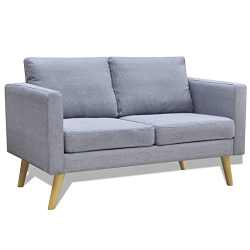 KOIECETA Sofa 2-Sitzer mit Rückenkissen Sitzkissen Zweisitzer Polstersofa Loungesofa Lounge Stoffsofa Sitzmöbel Wohnzimmer Stoff Holzrahmen Hellgrau