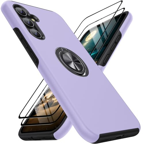 KOVASIA für A54 5G Samsung Hülle 6,4, Kompatibel mit Samsung A54 Handyhülle mit 2 Stück Schutzfolie, Stoßfest Kratzfest, 360°Ring Ständer Schutzhülle Cover(TPU + PC,Violett)