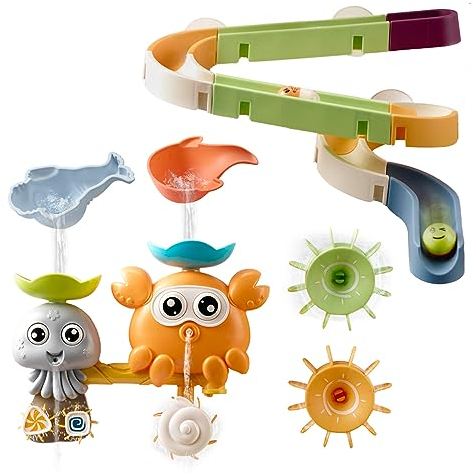OR OR TU Badewannenspielzeug Badespielzeug Baby ab 1 2 3 4+ Jahre, Wasserspielzeug Kinder Saugnapf Spielzeug Baby Murmelbahn Badewanne Wassermühle Rotierende Bad Schwimmen Spielzeug