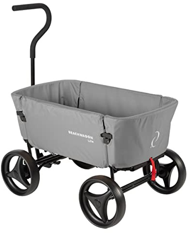 Beach Wagon Faltbarer Bollerwagen LITE - 80 kg - Handwagen faltbar als Strandwagen, Gartenwagen, Campingwagen und Reisebuggy für Kinder und Haustiere - Waschbarer Stoff - Hellgrau