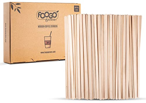 FOOGO Green 500 Palillos de Madera para Café, Extra Largos 19 cm, Certificados FSC®, Palillos de Cóctel, Palos de Madera para Manualidades, Bebidas Frías y Calientes, Compostables, Resistentes