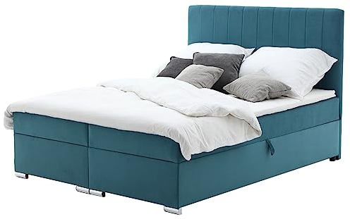 Healancy Biomedical Boxspringbett 160 x 200 cm - Bett mit Bettkasten - Gross Stauraumbett - Modern Polsterbett mit Conteiner, Topper und Bonellmatratze, Doppelbett - Schlafzimmer - Türkis