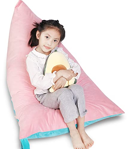 Kids Bean Bag Cover Only, Stuffed Animal Bean Bag Storage, Large Bean Bag Chair for Teens, 132cm * 79cm Beanbag Chair Cover Without Filling, Inflatable Soft Toy Storage, Pink & Blue