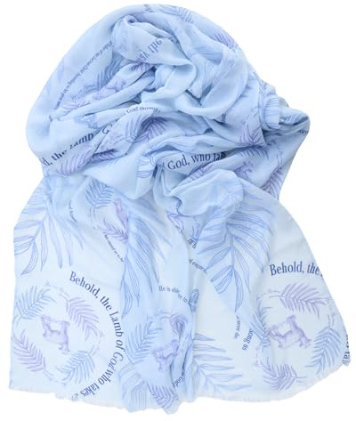 Prayer Scarves Hosanna Gebetsschal für Damen, 88,9 x 177,8 cm, Gebetsschal mit dem Lamm Gottes, groß, leicht, weich und seidig, Blau, Large