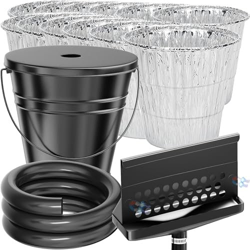 Rear Grease Drainage System for Blackstone Grease Catcher Upgrade, with Grease Trap Funnel W/Integrated Grease Gate, Grease Bucket W/Lid, 12-Pack Foil Bucket Liners, Blackstone Griddle Accessories