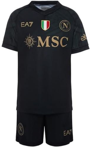 SSC Napoli Set Gara Infant Third, EA7, Prodotto Ufficiale, Scudetto Tricolore, Tatuaggio Maori, Nera, Divisa bambino 2023/2024, 24 mesi