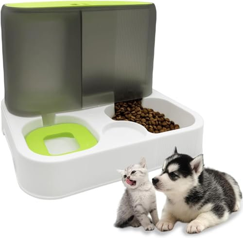 Kathson automatischer Futter- und Wasserspender für Katzen, Futterspender für Katzen mit großer Kapazität, All-in-One Schwerkraftfutterspender für kleine Hunde, Welpen, Katzen, Haustiere（grüner）