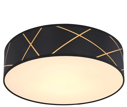 INNOVATE Textil Deckenleuchte Ø40cm E27 | Lampenschirm Schwarz Gold| 11cm hohe Stoffschirm Lampe rund | Ceiling light | Stoff Deckenlampe Schlafzimmer | LED Deckenleuchte Wohnzimmer | (schwarz gold)