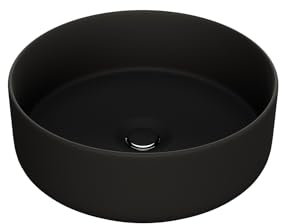 LEMONBATH - Lavabo Sobre Encimera Redondo Negro Mate - Medidas 35 x 35 x 12 cm - Lavabo para colocar Sobre Encimera de Muebles de Baño - Lavabo de Ceramica - Lavabo para Grifo Lavabo Alto