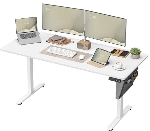 VASAGLE Electric Standing Desk, Height Adjustable Desk, 70 x 160 x (72-120) cm, 4 Memory Heights, Storage Pocket, for Home Office, Study, Cloud White LSD136W02