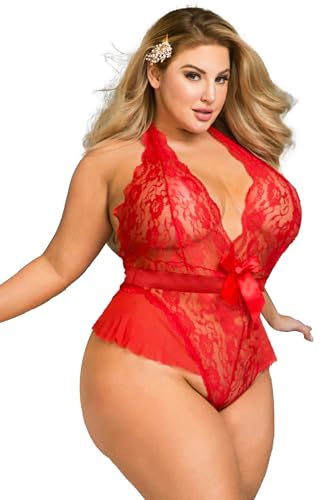 ohmydear Body in Pizzo Scollo a V Lingerie Sexydonna Hot Curvy Con Cintura di Seta Babydoll Donna Sexyhot Estivo Completo Intimo Seducente Senza Spalline Taglia Forti