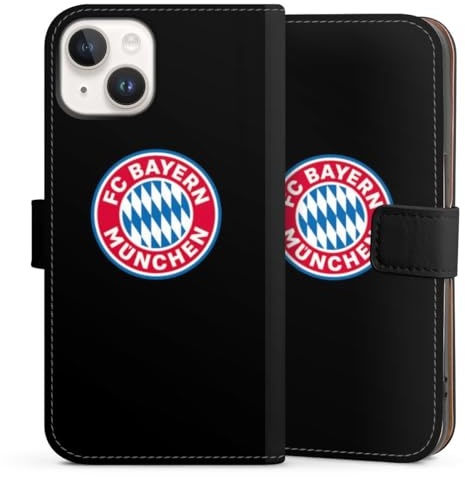 Klapphülle kompatibel mit Apple iPhone 14 Handyhülle aus Kunst Leder schwarz Flip Case FC Bayern München Logo Offizielles Lizenzprodukt