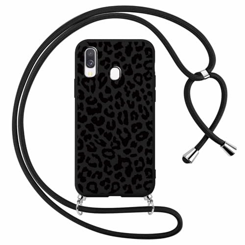 Foonary Handyband Hülle mit Band für Samsung A40 5,9 Handyhülle, Leopard Design Kette Necklace Case mit Kordel zum Umhängen Silikon Bumper Kratzfest Schutzhülle Cover Schnur für Samsung Galaxy A40