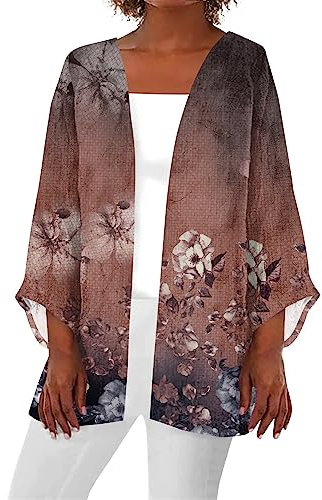 SCBFDI Coprispalle Donna, Donna Cardigan Leggero Hawaii Grafica Floreale Fronte Aperto Cardigan Cropped Plus Drappeggiato Lungo Trench Spolverino, Bolerini Eleganti Da Cerimonia