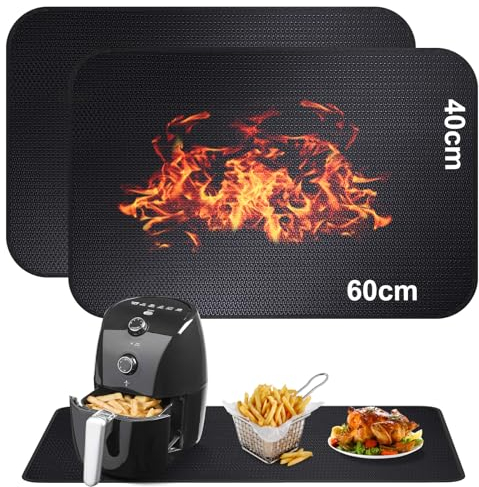 2 Pcs Sous-couche réfractaire Tapis 40x60cm en fibre de verre silicone anti-feu pour plateau de table résistant à la chaleur pour friteuse à air machine à café micro-ondes Antidérapant imperméable