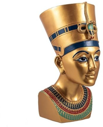 Nofretete Königin Altes Ägypten Büstenfigur 25 cm. goldene Skulpturstatue.
