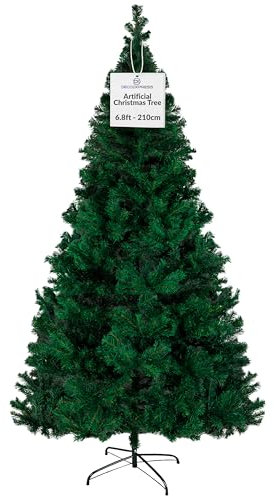 DECO EXPRESS Albero di Natale, Alberi di Natale Artificiali con Supporto Robusto Rami Cespugliosi, Decorazioni Natale, Taglie Multiple (Verde 6.8ft, H: 2.1M)