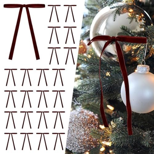 SIMISI RIBBON 24 fiocchi in velluto per albero di Natale, ghirlanda decorativa vintage per porta (1,9 cm di larghezza, 12,7 x 17,8 cm)