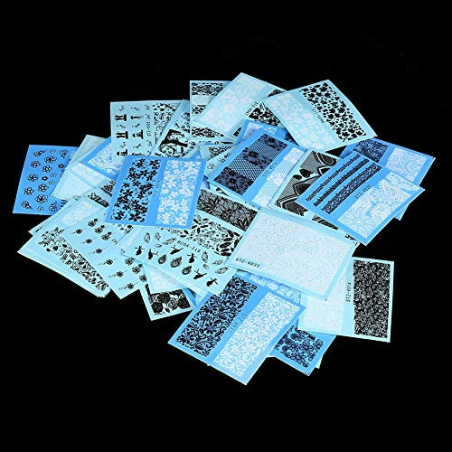Qukaim Lace er Nail Art Water Transfer Stickers White Black Lace er Nail Art Water Transfer Stickers, 48 Sheets Manicure Decals