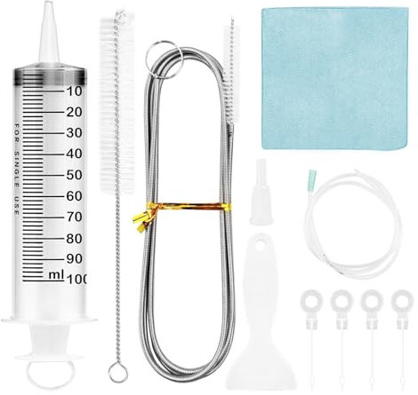 10 Stück Kühlschrank Reinigungsset,Abflussloch des Kühlschranks,Rohrreinigungsspiralbürste,Wiederverwendbar Edelstahl Abflussreiniger,Kühlschrank Reiniger Spritze mit Schlauch für Kühlschränke