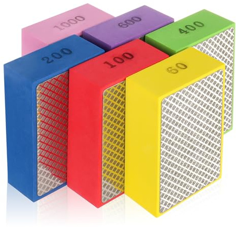 ZORUNNA 6 Pack Diamond Hand Polishing Pads, Diamond Sanding Pads with Foam Backing 60/100/200/400/600/1000 Grit, Sanding Block for Glass Wood Ceramic Marble Metal Tile Tools.
