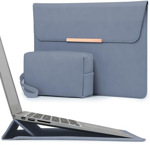 HYZUO 13 Zoll Laptop Hülle mit Standfunktion für MacBook Air 13 M4 M3 M2 M1 2025-2018, MacBook Pro 13 M2 M1 2024-2016, iPad Air 13 M2, iPad Pro 13 M4 Surface Pro mit Zubehörtasche, Haze Blau(Smiley)