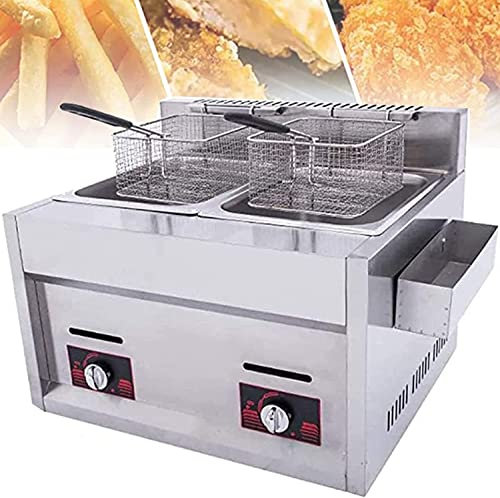 ERSINIAN Kommerzielle Gasfritteuse, Edelstahl-Tischfritteuse für Fisch, Pommes Frites, Truthahn - Einstellbare Feuerkraft, Große Kapazität
