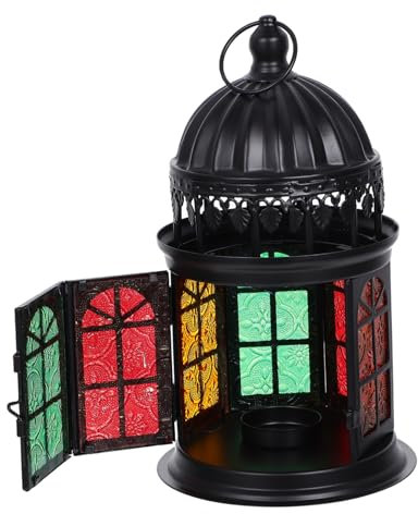 PRETYZOOM Kronleuchter Aus Buntglas Vintage Kronleuchter Farbige Kerzenhalter Tischdekorationen Für Hochzeiten Marokkanisches Für Zu Hause Marokkanischer Kerzenhalter Weißblech Black