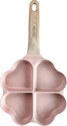 Klausberg Pfannkuchenpfanne Bratpfanne mit Marmorbeschichtung 4-in-1 Herzform für Pfannkuchen, Eier, Pancakes 19x19cm ROSA KB-7820