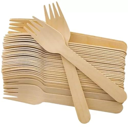 PARENCE.- Set de 100 tenedores de madera - Cubiertos de madera desechables, tenedores Utensilios ecológicos y biodegradables para fiestas, cumpleaños, camping, picnics 100 piezas - 15,6 cm