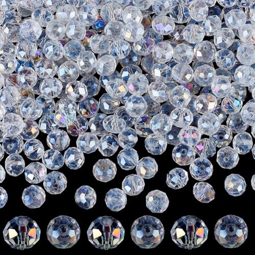 SOFPLATE 1 Caja de 200 Cuentas de Cristal AB Transparentes, Cuentas de Vidrio Transparente A Granel de 10x8mm, Espaciador de Piedras Preciosas, Cuentas de Cristal Facetadas para Pulseras, Abalorios,