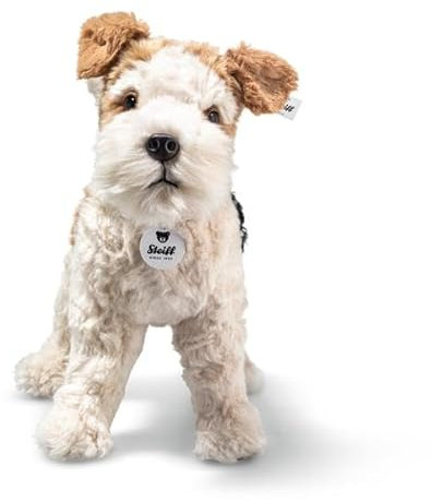 Steiff Foxy Foxterrier 32cm bunt, Süßes Stofftier mit Kunststoffaugen, aus kuschelweichem Plüsch, Plüschtier für Kinder, Jungen & Mädchen, waschmaschinenfest