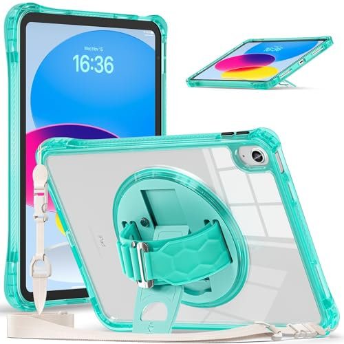 Funda para tableta Case Compatible with iPad 10th Generation Case 10.9 Inch 2022 Case, Sturdy Full-Body Shockproof Protective Case with Rotating Stand, Hand/Shoulder Strap Compatible with iPad 10th Ge