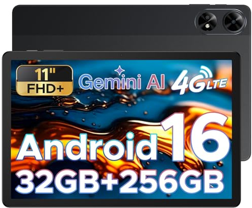 DOOGEE Tab G6+ Tablet 11 Pollici Android 16, 32GB+256GB/2TB Tablet in Offerta, 4G LTE+ 5G WIFI, 1920x1200 FHD+ IPS, Octa Core Tablets Gaming, 8000mAh/Widevine L1/Face ID/GPS/BT5.0/OTG - Nero