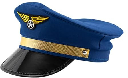 Pilot Captain Hat Navy Airline-Kappe Cosplay Kapitän Hut Premium Qualität mit langlebigen Nähten Leichtes und Atmungsaktives Material 55 bis 60 cm für Cosplay und Halloween