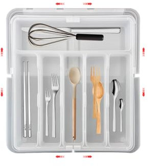 2025 Porta Posate,Organizer CucinaOrganizer Cassetti Cucina,Divisori per Cassetti,Portaposate Cassetto,Porta Posate Cucina Cassetto,Espandibile 56CM Cassettiere Organizer (Bianco Senza portacoltelli)